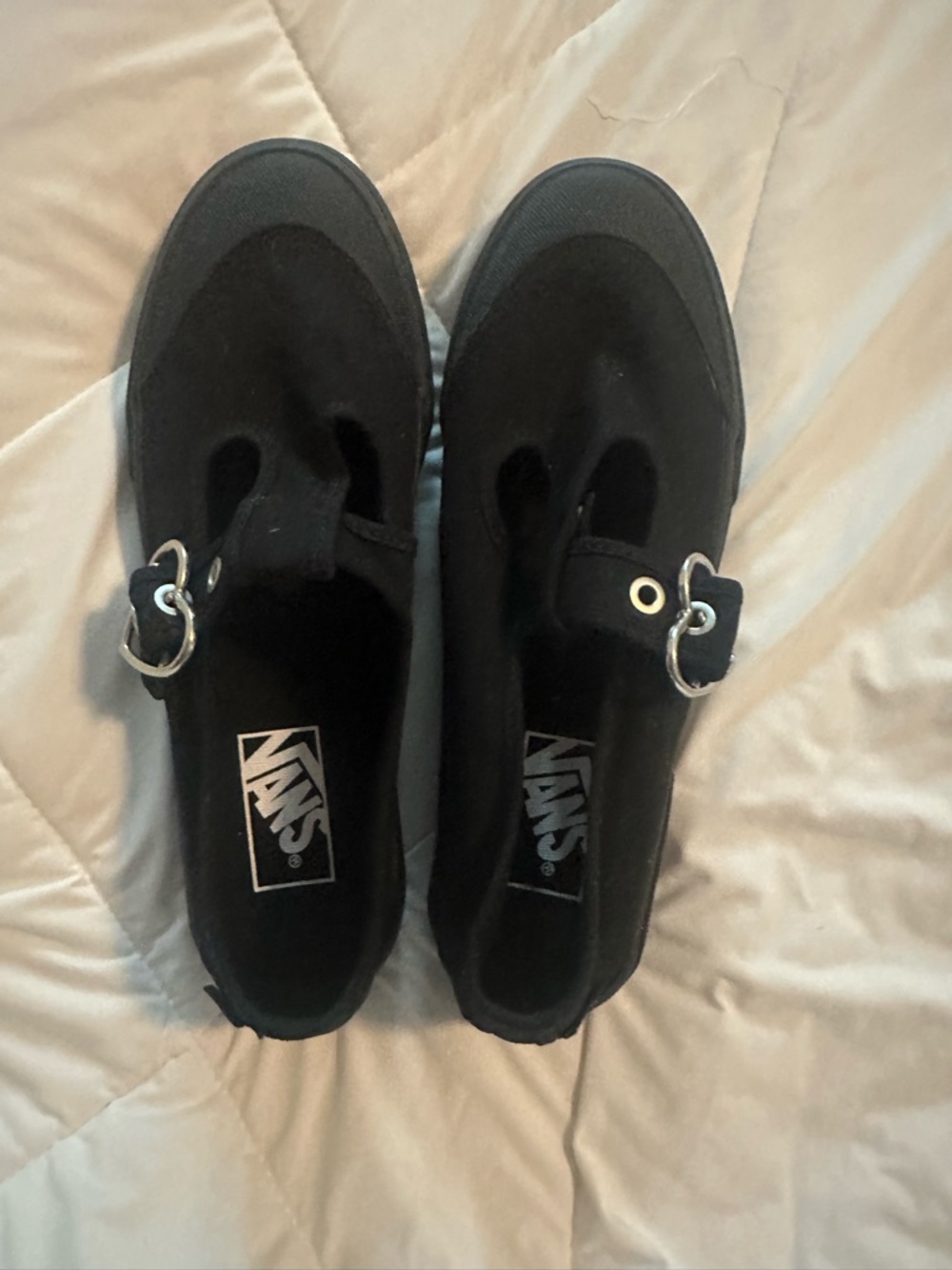 Vans Black Slip-On Flats with Heart Buckle Accent - Picture 4 of 4